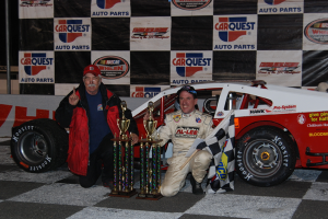 Car owner Joe Brady (left) and Ted Christopher celebrate their first Valenti Modified Racing Series victory together in 2010 at Stafford Motor Speedway (Photo: Valenti Modified Racing Series via Vermont Motorsports Magazine)