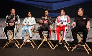 Kevin Harvick, Danica Patrick, Kurt Busch, Tony Stewart and Gene Haas take part in the NASCAR Media Tour Thursday in Charlotte, N.C.  (Photo: Bob Leverone/Getty Images for NASCAR)