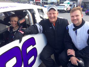 Doug Dunleavy (center) along with his girlfriend Ashley Lee (left) and his son Doug Dunleavy Jr. (right) will compete in tonight's DARE Stock feature at Stafford Speedway in cars from Rent A Racecar. 
