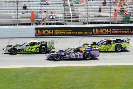 Patrick Emerling (07), Woody Pitkat (85) and Ryan Newman (77) battle for position Saturday at NHMS (Photo: Fran Lawlor) 
