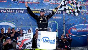 Corey LaJoie celebrates victory in K&N Pro Series East action Saturday at New Hampshire Motor Speedway (Photo: Getty Images for NASCAR) 
