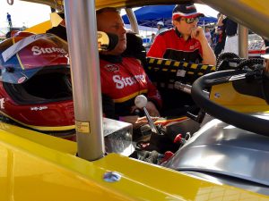 Jimmy Blewett readies for the start of Whelen Modified Tour practice Saturday morning at New Hampshire Motor Speedway 