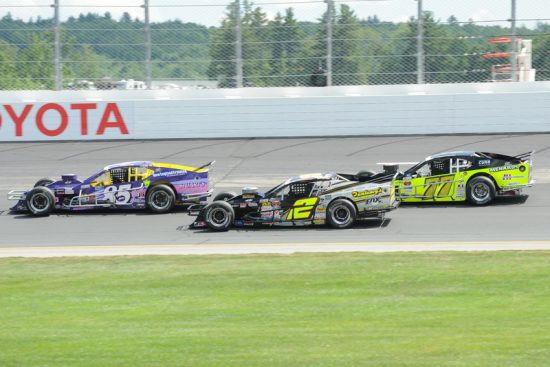 Woody Pitkat (85), Doug Coby (2) and Ryan Newman (77) fighting for position Saturday at NHMS (Photo: Fran Lawlor) 