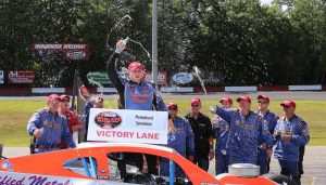 Timmy Solomito celebrates his third Whelen Modified Tour victory of the season last week at Monadnock Speedway (Photo: Jim Dupont for NASCAR)