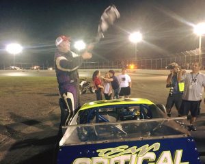 Diego Monahan celebrates victory Saturday at the New London-Waterford Speedbowl (Photo: New London-Waterford Speedbowl) 
