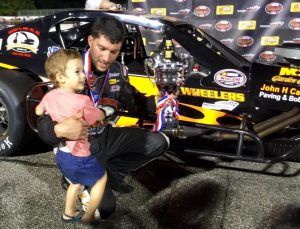 Keith Rocco celebrates his fifth SK Modified victory in six features in 2016 last week at Thompson Speedway 