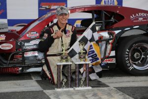 Marcello Rufrano celebrates his first SK Light Modified division in his debut in the division Friday at Stafford Motor Speedway (Photo: Jim DuPont) 