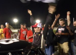 Steve Masse celebrates victory Thursday at the New London-Waterford Speedbowl 