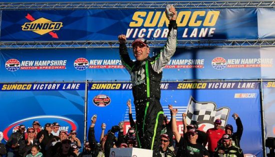 Justin Bonsignore celebrates victory in the Whelen Modified Tour F.W. Webb 100 Saturday at New Hampshire Motor Speedway (Photo: Getty Images for NASCAR) 