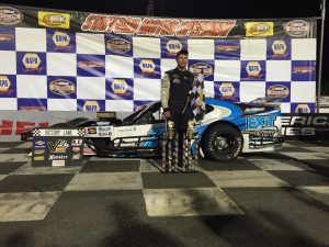 Jon McKennedy celebrates victory Friday in the Valenti Modified Racing Series event at Stafford Motor Speedway (Photo: Stafford Speedway/Driscoll MotorSports Photography) 