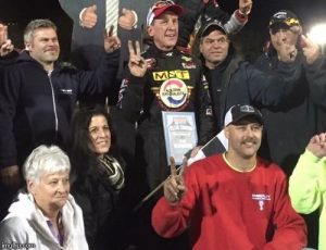 Ted Christopher and his team Prestige Motorsports team celebrate Sunday night at the New London-Waterford Speedbowl (Photo: New London-Waterford Speedbowl) 