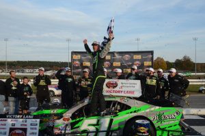 Justin Bonsignore celebrates victory in the Whelen Modified Tour Sunoco World Series 150 Sunday at Thompson Speedway (Photo: NASCAR/Fran Lawlor) 