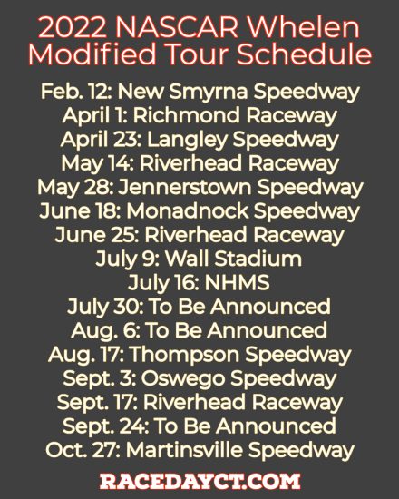 Racedayct Exclusive First Look At 22 Whelen Modified Tour Schedule Racedayct Com