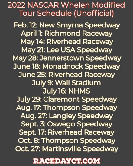 Fluid Schedule Lee Usa Speedway Added To 22 Whelen Modified Tour Slate Racedayct Com