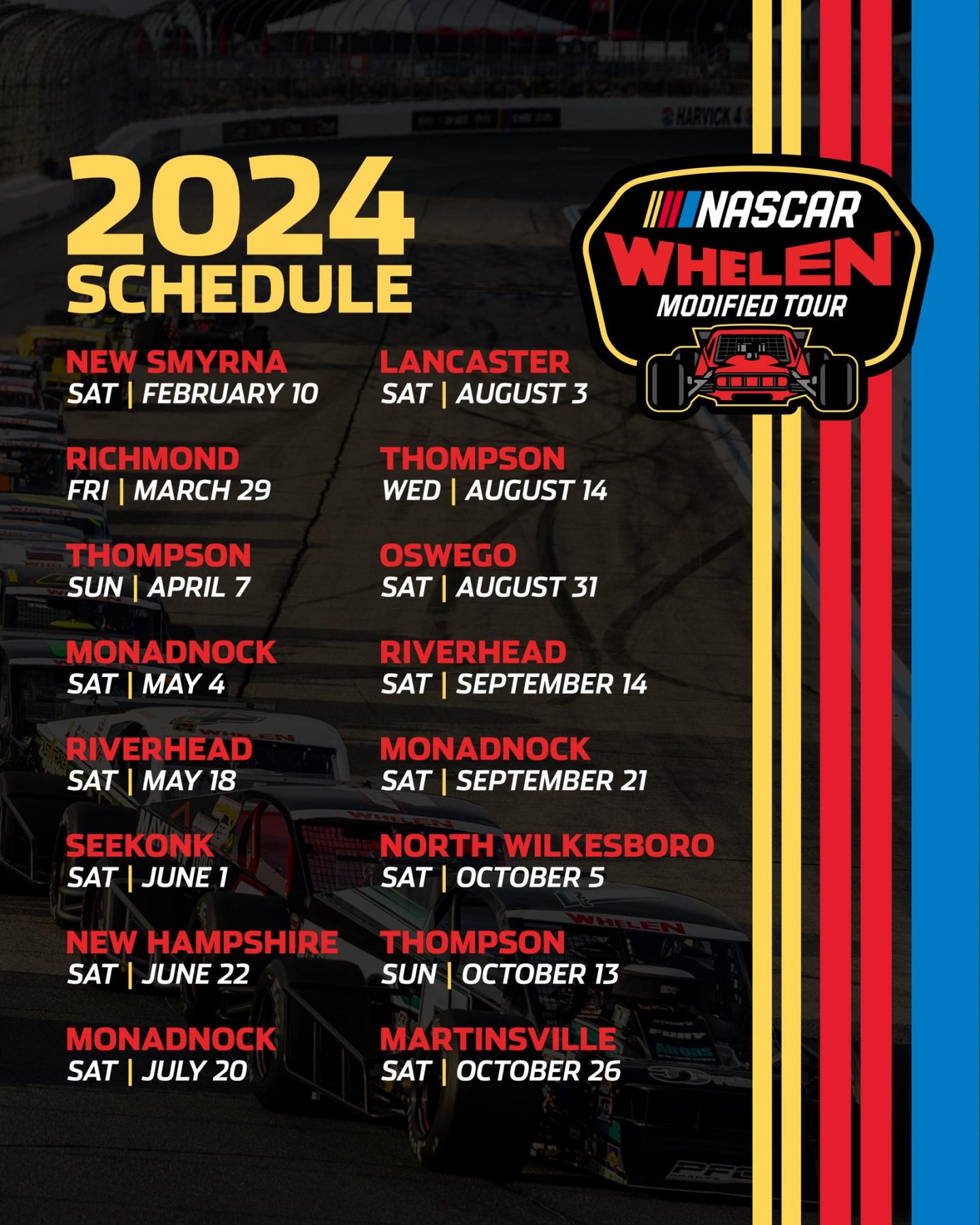 NASCAR Announces 2024 Whelen Modified Tour Schedule; Series Returns To